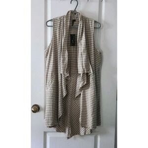 By JJ Womens Sleeveless Striped Open Front Cardigan Linen Bld Pockets Green Sz S